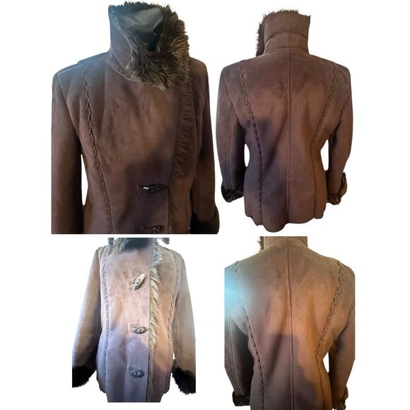 Dark Brown Faux Suede ESPRIT Coat Jacket Woman’s Sz Medium - Picture 5 of 7